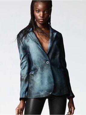 Avant Toi Teal and Black Velvet Blazer 
Sz S